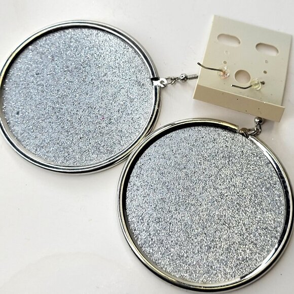 Silver Butterfly Earrings Silver Glitter Large Round Earrings Butterfly Earrings - Picture 2 of 5